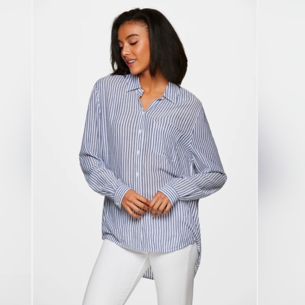 beachlunchlounge Blue Grey & White Stripe Button Down Boyfriend Women’s Shirt SP